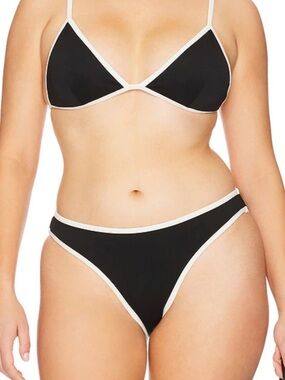 GOOD AMERICAN plus size 5XL Black Contrast-Trim Triangle Bikini Set - Women Swim